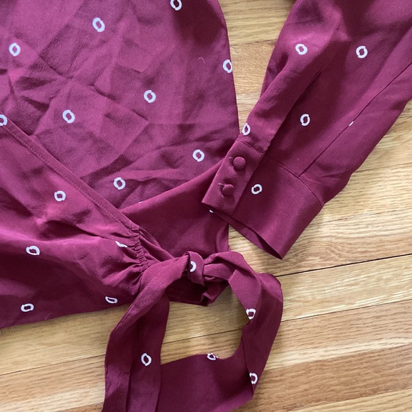 J.Crew Burgundy Silk Wrap Top - Picture 4 of 7